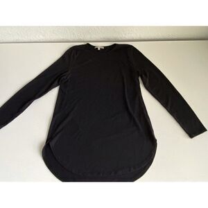 Joan Vass Tunic T-Shirt Black Long Sleeve Scoop Neck Pullover Women’s Size L